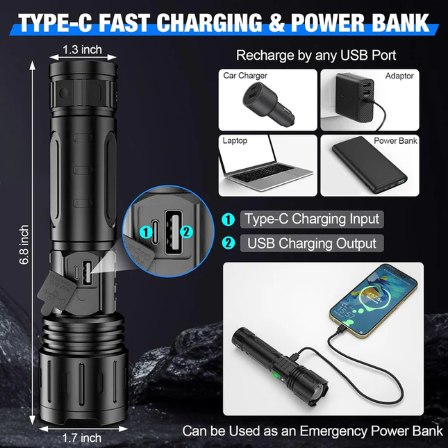 Ultra Bright Tactical Flashlight | 100,000 Lumens & Adjustable Beam | Durable Waterproof Design for Outdoor Adventures 1