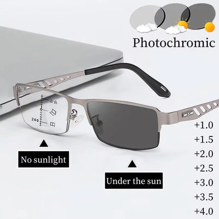 Progressive Reading Glasses, Multifocal Readers with Blue Light Filter, Photochromic Glasses for Presbyopia, Reading