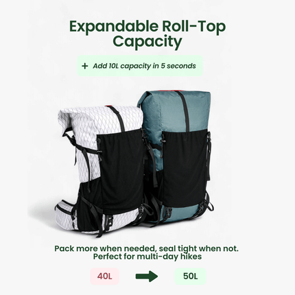 Ultralight 50L Travel Backpack with Roll-Top Design | Water-Resistant and Durable for Hiking Adventures 2