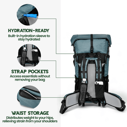 Ultralight 50L Travel Backpack with Roll-Top Design | Water-Resistant and Durable for Hiking Adventures 4