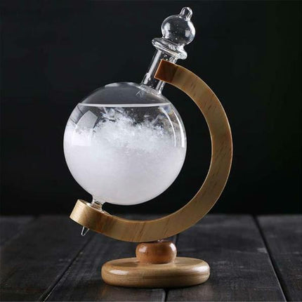 Storm Glass Weather Predictor with Wooden Base, Crystal Barometer Office Decor, Nautical Home Decor and Science Gift
