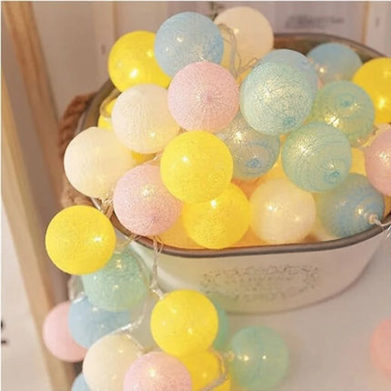 Cotton Ball Garland with LED Lights in Various Lengths | Versatile Decorative String for Cozy Atmosphere