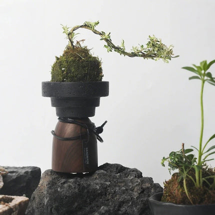 Cement and Wood Candle Holder with Textured Elegance | Versatile Decor for Wax Candles and Greenery