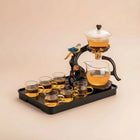 Kung Fu Tea Set with Fair Cup and 6 Teacups, Glass Tea Maker with Automatic Infuser and Tray, Hand Painted Tea Set Gift