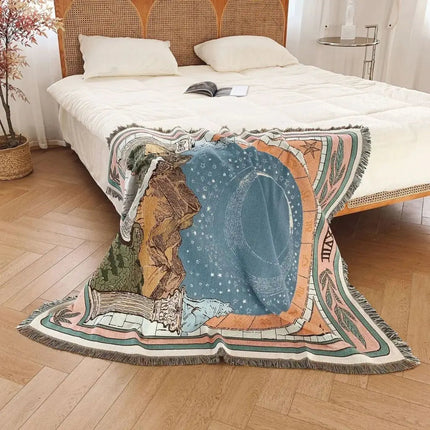 Throw Blanket for Couch, 100% Cotton Blanket with Fringe