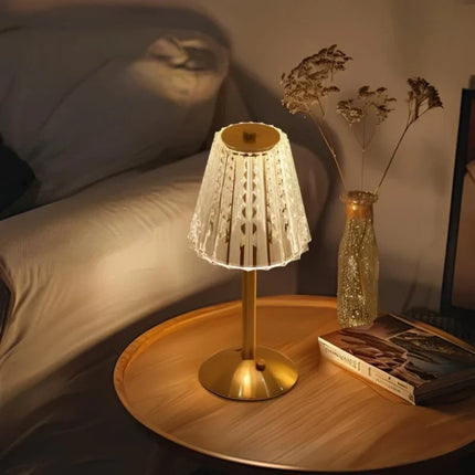 Golden Crystal Table Lamp with Touch Controls | Cordless LED Lighting for Elegant Ambiance