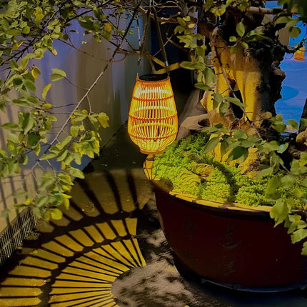 Solar-Powered Woven Lantern with Automatic Dusk Sensor | Elegant Lighting for Indoor and Outdoor Ambiance