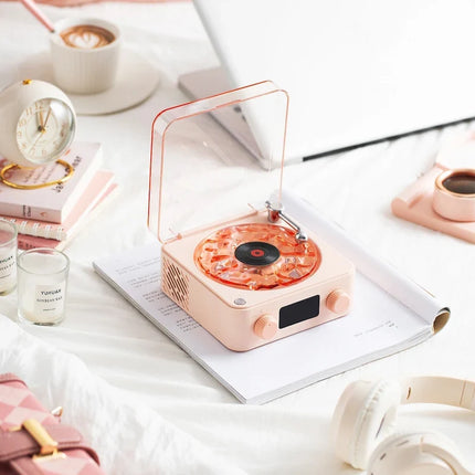 Vintage Table Lamp with Bluetooth and Clock, Retro Record Player Bedside Lamp – image 9