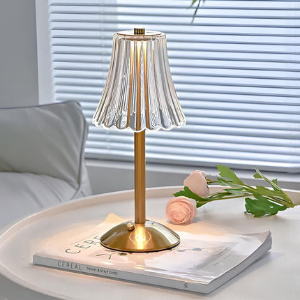 Golden Crystal Table Lamp with Touch Controls | Cordless LED Lighting for Elegant Ambiance
