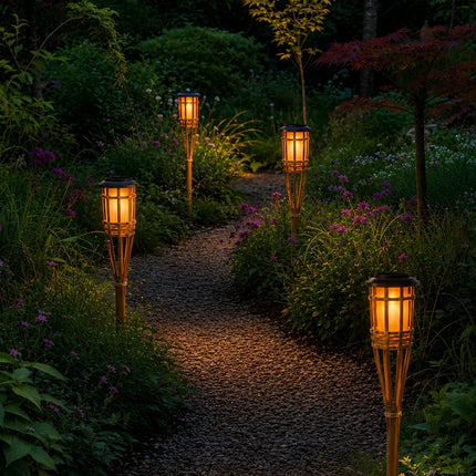 Solar Bamboo Torch with Flickering Flame Effect | Eco-Friendly Atmosphere for Gardens and Patios