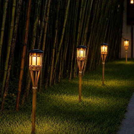 Solar Bamboo Torch with Flickering Flame Effect | Eco-Friendly Atmosphere for Gardens and Patios