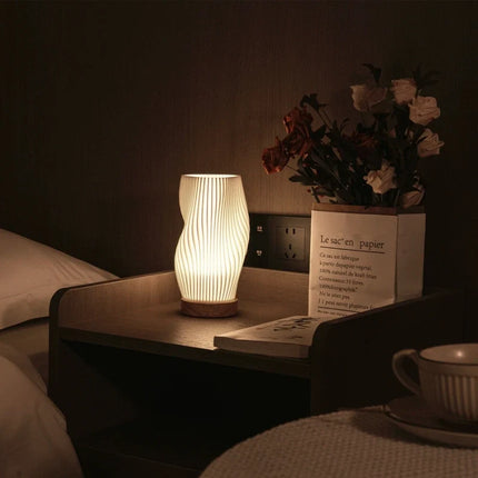Dimmable Wavecrest Lamp with USB Power | Contemporary Wooden Base for Customizable Lighting