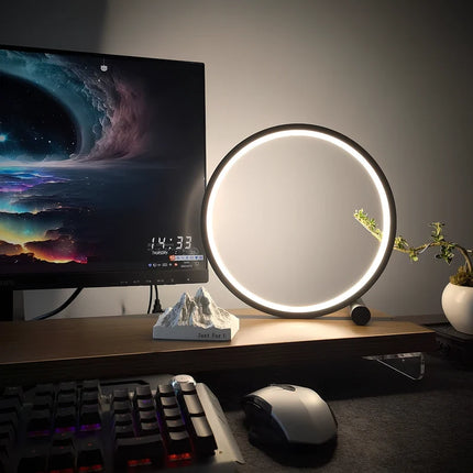 Dimmable LED Nightstand Lamp with Halo Ring Design | Minimalist Home Decor for Cozy Lighting
