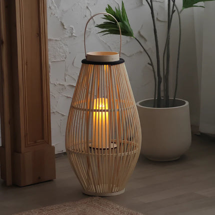 Bamboo Lantern with Handwoven Design for Soft Ambient Lighting | Portable and Cordless Home Decor Accent