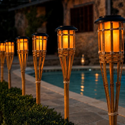 Solar Bamboo Torch with Flickering Flame Effect | Eco-Friendly Atmosphere for Gardens and Patios