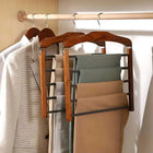 Space Saving Pants Hanger, Wooden Clothes Hanger with Anti Slip Bars, Multi Tier Hanging Closet Organizer for Scarves