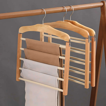 Space Saving Pants Hanger, Wooden Clothes Hanger with Anti Slip Bars