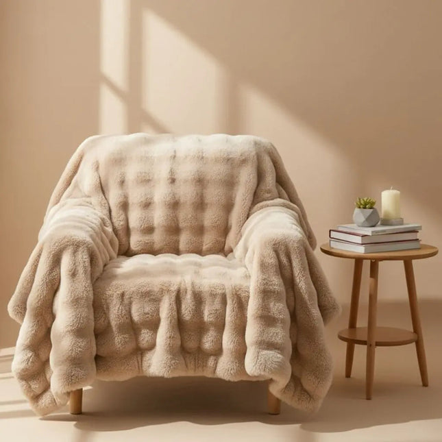 Luxury Throw Blanket, Rabbit Fur Blanket with Dehaired Angora