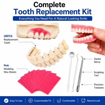 Vepine Complete Denture Set | Full & Partial Dentures with Easy-to-Use Tool Kit | Create Your Ideal Smile at Home