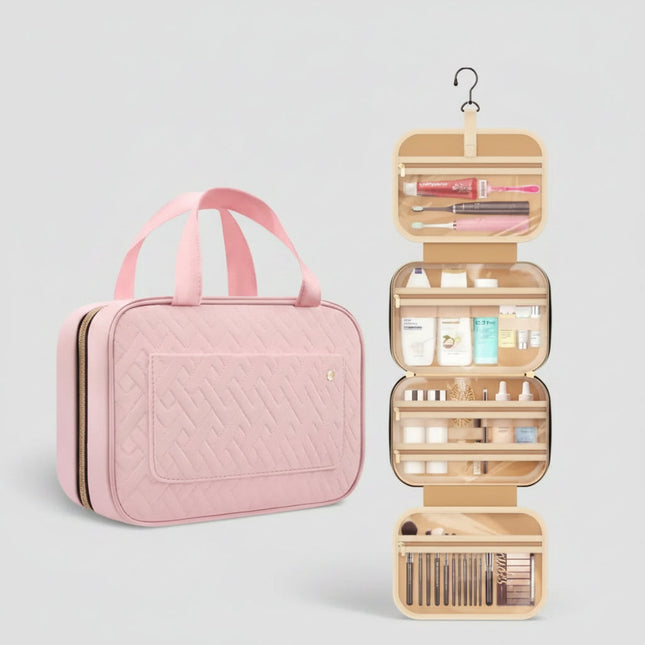 Versatile Hanging Makeup Bag | Travel Cosmetic Organizer with Fold-Out Design | Ideal for Skincare and Accessories 0