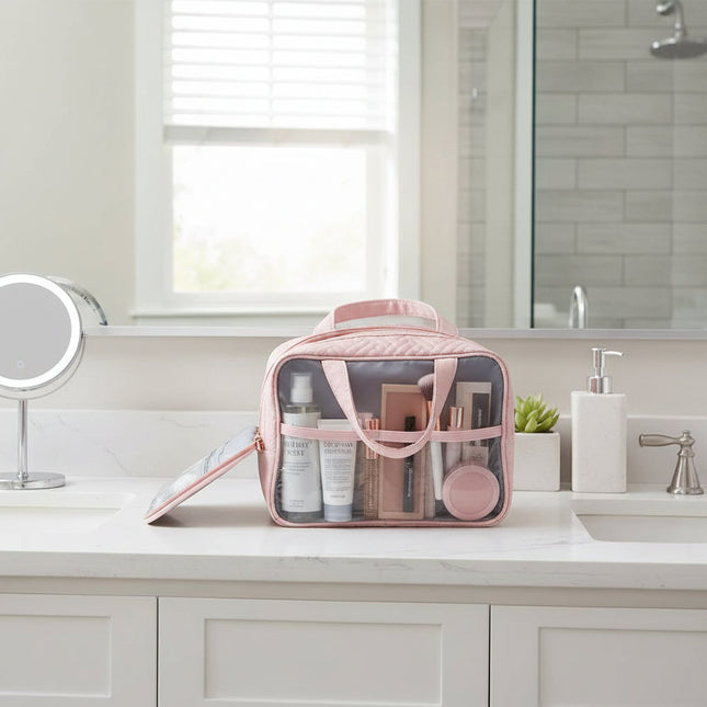 Versatile Hanging Makeup Bag | Travel Cosmetic Organizer with Fold-Out Design | Ideal for Skincare and Accessories 1