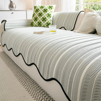 Versatile Herringbone Sofa Cover with Scallop Edge for All-Season Protection 6