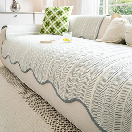 Versatile Herringbone Sofa Cover with Scallop Edge for All-Season Protection 7