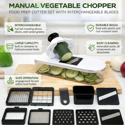 Versatile Kitchen Cutter | Manual Vegetable Chopper Set with 7 Blades | Efficient Food Prep Tool for Quick Meal Preparation 3