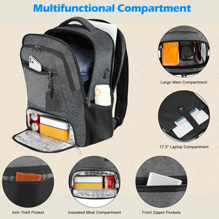 Versatile Laptop & Lunch Backpack with USB Charging Port | Waterproof Design for Travel and Work 1