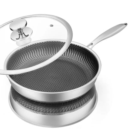 Versatile Non Stick Frying Pan with Honeycomb Surface & Lid | Ideal for Effortless Cooking of Eggs, Steak, and Fish 0