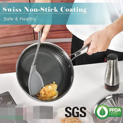 Versatile Non Stick Frying Pan with Honeycomb Surface & Lid | Ideal for Effortless Cooking of Eggs, Steak, and Fish 5