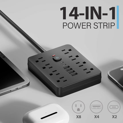 Versatile Power Hub | Surge Protector Power Strip with 8 AC Outlets & 4 USB Ports | Compact Charging Solution for Home and Office 4