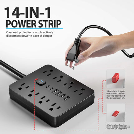 Versatile Power Hub | Surge Protector Power Strip with 8 AC Outlets & 4 USB Ports | Compact Charging Solution for Home and Office 5