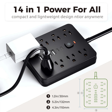 Versatile Power Hub | Surge Protector Power Strip with 8 AC Outlets & 4 USB Ports | Compact Charging Solution for Home and Office 7