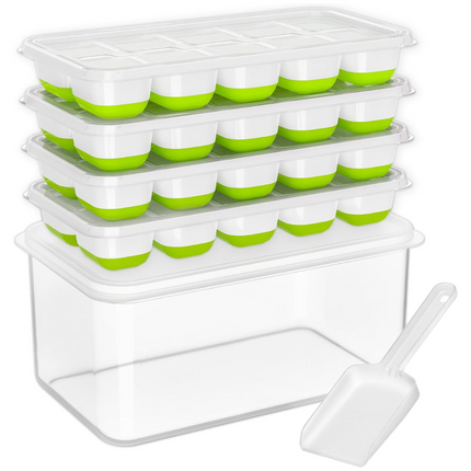 Versatile Silicone Ice Cube Trays with Stackable Design & Storage Bin for Effortless Ice Making 0
