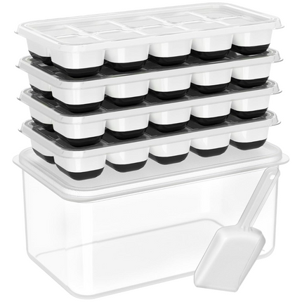 Versatile Silicone Ice Cube Trays with Stackable Design & Storage Bin for Effortless Ice Making 1