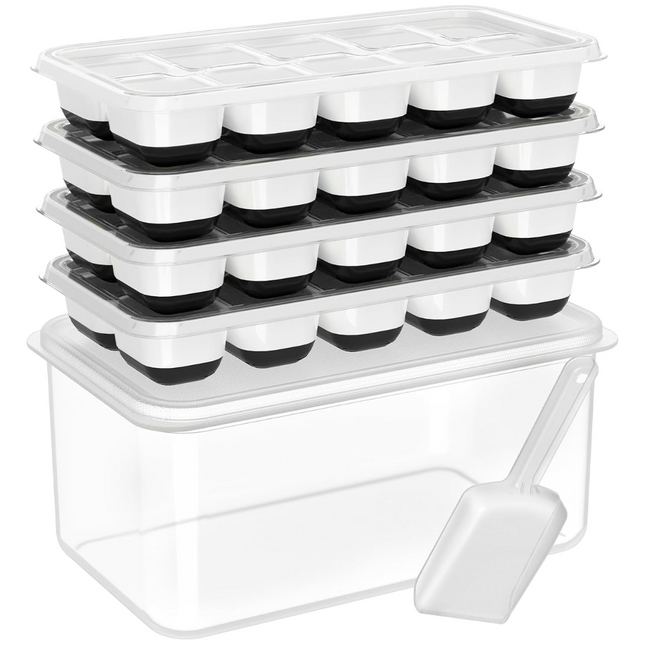 Versatile Silicone Ice Cube Trays with Stackable Design & Storage Bin for Effortless Ice Making 1