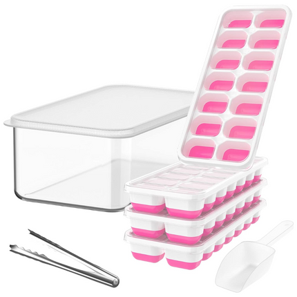Versatile Silicone Ice Cube Trays with Stackable Design & Storage Bin for Effortless Ice Making 3
