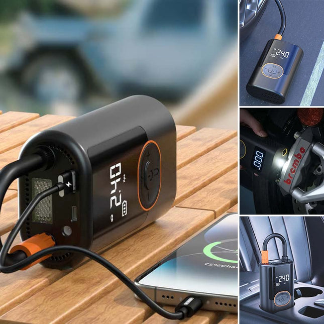 Versatile Tire Air Pump with LCD Display & LED Light | Portable Inflator for Cars, Bikes, and Balls 1