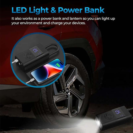 Versatile Tire Air Pump with LCD Display & LED Light | Portable Inflator for Cars, Bikes, and Balls 7