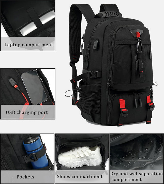 Versatile Travel Backpack | 60L Waterproof Laptop Backpack with USB Port & Shoe Compartment for Organized Adventures 1