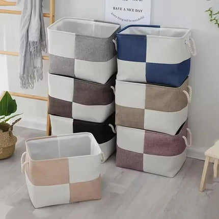 Storage Organizer with Rope Handles, Linen Storage Basket for Books and Toys, Fabric Storage Bin for Shelf