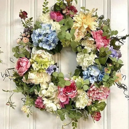 Vibrant Floral Wreath | Rainbow Hydrangea Blooms with Lush Greenery | Perfect for Year-Round Decor 0