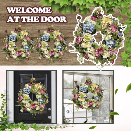 Vibrant Floral Wreath | Rainbow Hydrangea Blooms with Lush Greenery | Perfect for Year-Round Decor 1
