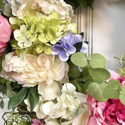 Vibrant Floral Wreath | Rainbow Hydrangea Blooms with Lush Greenery | Perfect for Year-Round Decor 2