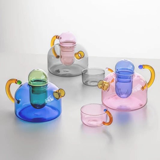 Vibrant Glass Tea Set | Colorful Borosilicate Tea Cups & Teapot | Unique Shapes for Enjoyable Tea Experience 0