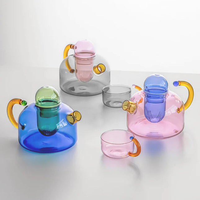 Vibrant Glass Tea Set | Colorful Borosilicate Tea Cups & Teapot | Unique Shapes for Enjoyable Tea Experience 0