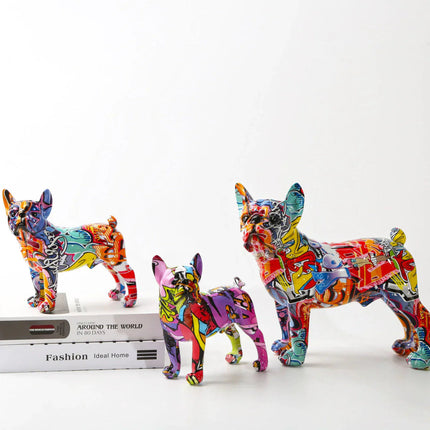 Vibrant Graffiti | French Bulldog Statue with Unique Design | Artistic Dog Sculpture for Home Decor 2