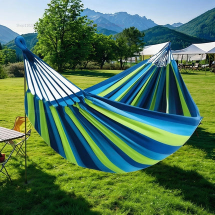 Vibrant Striped Canvas Hammock | Durable Double Swing Bed for Relaxation 1