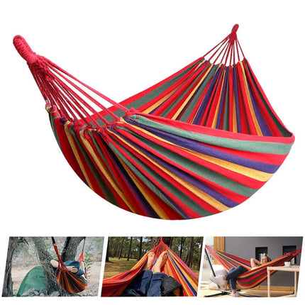 Vibrant Striped Canvas Hammock | Durable Double Swing Bed for Relaxation 2